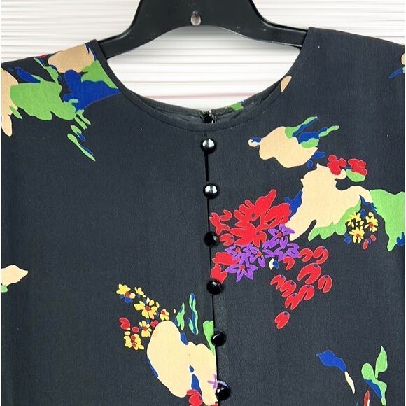 Evan Picone Vintage Silk Layered Black Shift Dress Midi, Sheer Sleeves size 20W - Picture 6 of 15